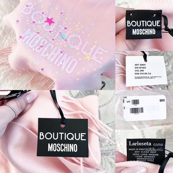 Authentic Moschino XL Merino Wool Baby Pink Pastel Star Logo Scarf - Picture 11 of 11